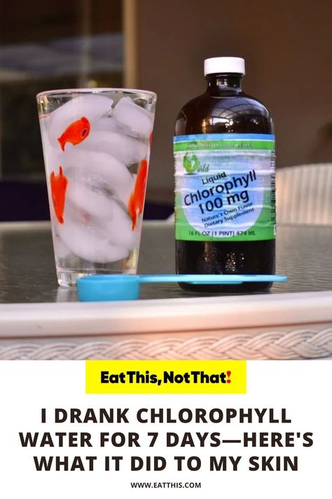 Eat This Not That - Chlorophyll - Chlorophyll Water - Better Skin - Skin Health - Skincare - Drink This Not That - Supplements Liquid Chlorophyll Benefits, Chlorophyll Benefits, Chlorophyll Water, Water Experiments, Turmeric Water, Green Eating, Water Benefits, Eat This Not That, Natural Colon Cleanse