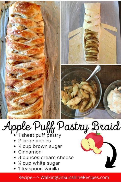 Budget Meals - Flaky Apple Puff Pastry Braid with a sweet... Puff Pastry Braid, Pastry Braid, Cream Cheese Puffs, Cream Cheese Puff Pastry, Apple Cream Cheese, Apple Pastry, Apple Puff Pastry, Cheese Puff, Cheese Puff Pastry