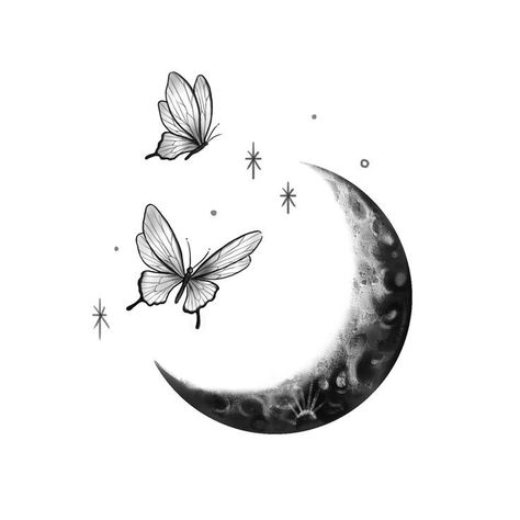 Tattoo Ideas Butterfly, Purple Butterfly Tattoo, Butterfly Tattoos Images, Luna Tattoo, Skull Girl Tattoo, Mommy Tattoos, Small Pretty Tattoos, Moon Tattoo Designs, Illustration Doodle