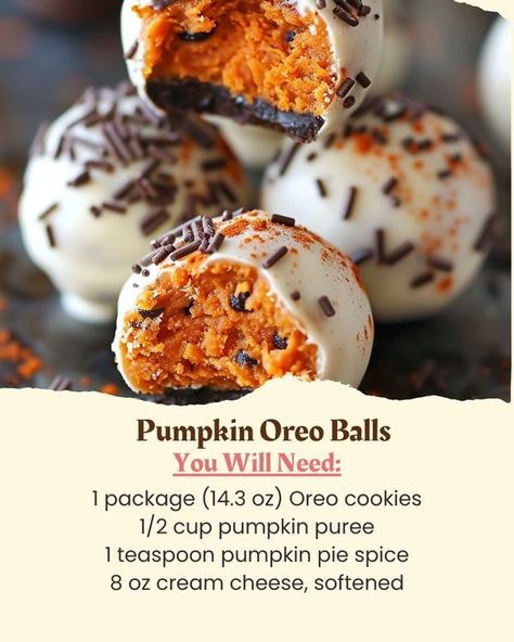 Pumpkin Truffles, Pumpkin Balls, Oreo Truffles Recipe, Pumpkin Pie Spice Recipe, White Chocolate Recipes, Cookies And Cream Cake, Pumpkin Recipes Easy, Pumpkin Spice Recipe, Oreo Balls