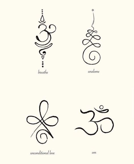 Energy Symbols Tattoo, Spiritual Tattoo Meanings, Positive Symbols Tattoo, Mind Body Soul Symbol, Present Tattoo Symbol, Sandscript Tattoo, Sanscrit Tattoo Symbols Words, Positivity Tattoo Ideas, Tattoos About Peace