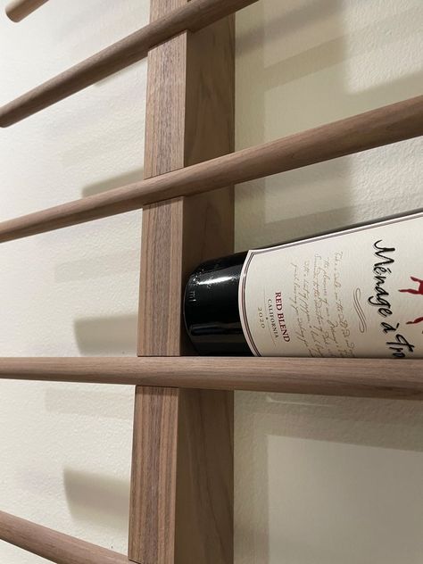 DIY Wall Mounted Wine Rack (Step-by-Step) — The Sorry Girls Wall Wine Bottle Holder, Wine Wall Storage Ideas, Wine Rack Wall Diy, Diy Wine Wall Rack, Diy Wine Rack Wall, Wall Wine Rack Ideas, Diy Wine Rack Design, Wall Mounted Wine Rack Wood, Modern Wall Wine Rack