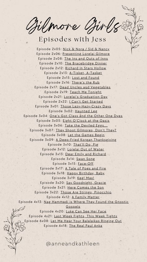 A list of Jess Mariano episodes. Best Rory And Jess Episodes, Best Jess And Rory Episodes, Gilmore Girls Winter Episodes, Jess Mariano Poster, Rory And Jess Episodes, Best Gilmore Girls Episodes List, Gilmore Girls Episodes To Watch When, Gilmore Girls Fall Episodes, Jess And Rory Aesthetic