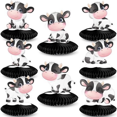 PRICES MAY VARY. Packaging includes: you will get 8 pieces of cow party honeycomb centerpieces, enough quantity and styles to help you create a fun party, making you immersed and pleasant in the party atmosphere Quality material: the cow print centerpiece is made of quality card paper, which is safe and stable to use for a long time; In addition, the cow theme table topper with double-sided printed patterns is odorless, not easy to fade and break, so that you can use it with confidence Easy to a Cow Centerpieces, Cow Print Cakes, Cow Print Birthday, Kids Party Centerpieces, Farm Party Decorations, Centerpieces For Tables, Cowboy Theme Party, Barn Party, Plastic Party Plates