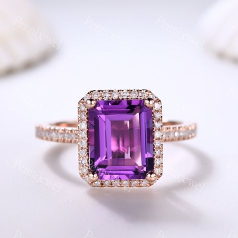 Excited to share the latest addition to my #etsy shop: Vintage Emerald Cut Amethyst Engagement Ring Rose Gold Diamond Halo Natural Purple Gemstone Amethyst Jewelry Art Deco Women Promise Ring https://etsy.me/3SKAQ8c #rosegold #emerald #straight #halo #artdeco #no #yes Emerald Cut Amethyst Ring, Purple Amethyst Ring Engagement, Art Deco Women, Amethyst Engagement Ring, Rose Gold Diamond Ring Engagement, Amethyst Ring Engagement, Emerald Cut Engagement, Purple Amethyst Ring, Gold Rings Fashion