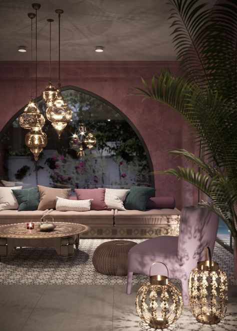 Moroccan villa :: Behance Turquoise Gold Living Room, Moracan Decor Bedroom, Marocan Decor Living Room, Moracan Decor, Morrocon Interiors, Morrocan Interiors, Moroccan Living Room Ideas, Marocco Interior, Moroccan Dining