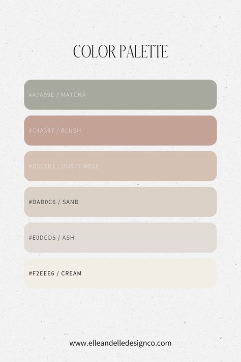 A modern color palette for a hairdresser's branding Aesthetic White Palette, Blush Neutral Color Palette, Elegant Neutral Color Palette, Mauve Color Pallette, Blush Pink Hex Code, Bedroom Colors Palette, Beige Branding Color Palettes, Colour Palette For Branding, Neutral Feminine Color Palette