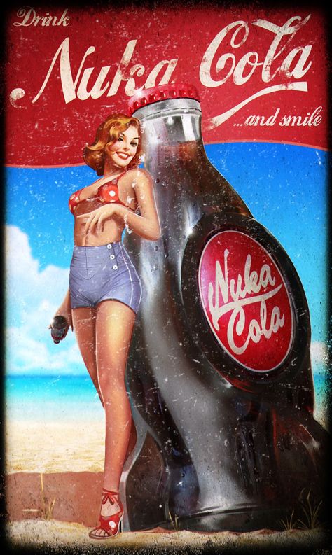 Nuka Cola Poster, Iklan Vintage, Fallout Poster, Fallout Wallpaper, Fallout Nuka Cola, Fallout Posters, Fallout Cosplay, Fallout Fan Art, Arte Pin Up