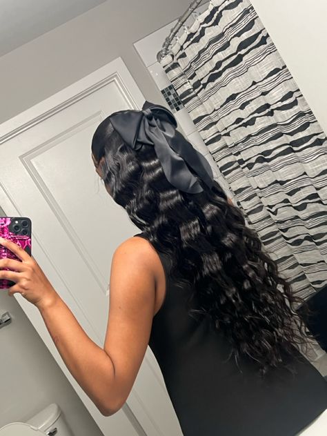 Half up half down hair style with crimps. Half Up Half Down Hairstyles Crimps, Crimped Hairstyles Half Up Half Down, Mid Half Up Half Down Quick Weave, Half Up Half Down With Crimps, Crimped Half Up Half Down, Half Up Half Down Crimped Hair, Crimped Hairstyles, Two Ponytails, Hair Business