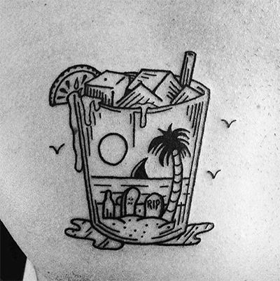 Drink Tattoo, Tropical Tattoo, Tiki Tattoo, Hawaii Tattoos, Paradise Tattoo, Dibujos Tattoo, Bottle Tattoo, Party Tattoos, Beach Tattoo