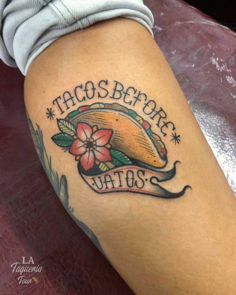 American Traditional Taco Tattoo, Taco Tattoo Black And White, Taco Tattoo Design, Traditional Taco Tattoo, Taco Tattoo Ideas, Taco Bell Tattoo, Taco Tattoo, Taco Tattoos, Garage Fashion