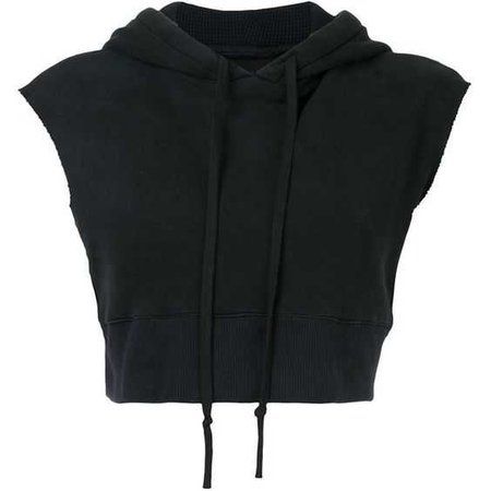 Black Crop-Top Sleeveless Hoodie | ShopLook Sleeveless Hoodie Women, Greg Lauren, Black Hooded Sweatshirt, Shirts Crop, Jackets Black, Sleeveless Shirts, Hoodie Women, Sleeveless Hoodie, Cotton Hoodie