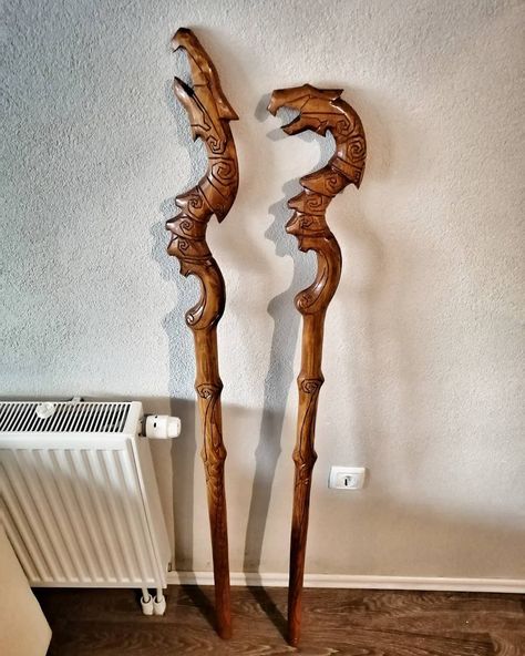 Skyrim Crafts, Magic Equipment, Dragon Staff, Fantasy Reference, Dragon Priest, Staff Magic, Wizard Staff, Wooden Staff, Hand Carved Walking Sticks