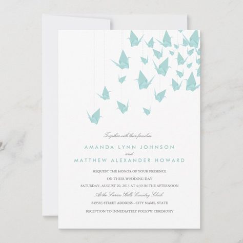 Paper Cranes Wedding, Crane Wedding Invitations, Origami Invitations, Paper Crane Wedding, Online Wedding Invitation, Hanging Birds, Royal Wedding Invitation, Invitation Examples, Rsvp Online