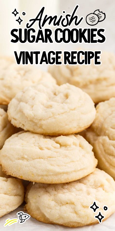 Our buttery soft Amish sugar cookies are a vintage recipe that you will be glad you discovered once you take a bite. Amish Sugar Cakes, Fluffy Soft Sugar Cookies, Soft Drop Cookies, Drop Sugar Cookies Easy, Sugar Cakes Old Fashioned, Drop Sugar Cookies Soft, Amish Sugar Cookies Taste Of Home, Vintage Sugar Cookies, Kids Favorite Cookies