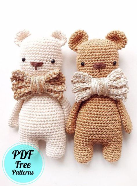 Easy Bear with Bow Tie Amigurumi PDF Free Pattern - Amigurumiday Bear Patterns Free, Crochet Bear Patterns, Crochet Teddy Bear Pattern, Pola Amigurumi, Crochet Teddy Bear, Crochet Teddy, Teddy Bear Pattern, Crochet Bear, Crochet Toys Patterns