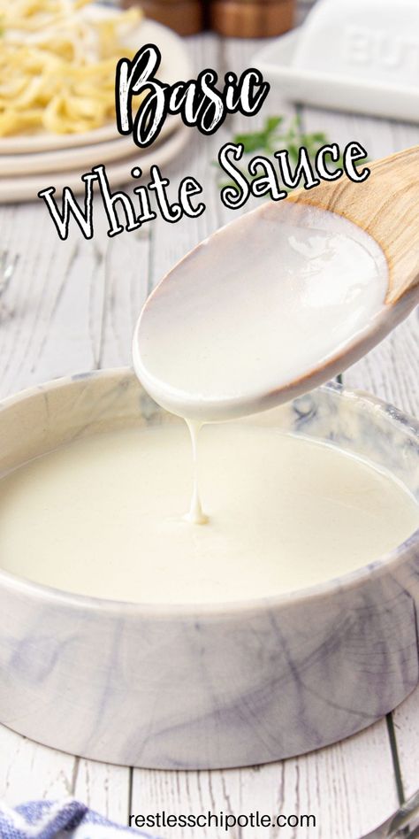 This easy cream sauce is also called white sauce or bechamel. It's the base for cream gravy, cream soups, and even creamy pasta sauces. It's so versatile you'll be using it often. Cream Sauce With Milk, Creamy Pasta Sauces, Easy Cream Sauce, Basic White Sauce, Chicken White Sauce, Homemade White Sauce, White Cream Sauce, Easy White Sauce, Making White Sauce