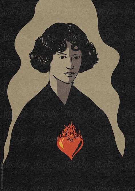 Monochromatic illustration of a woman with heart on fire, symbolically representing the flames of love. The artwork is finished with fine textures for best enjoyment in high resolution. Monochromatic Illustration, Heart Organ, Heart Fire, Heart On Fire, Heart Illustration, Human Heart, Tarot Art, Woman Illustration, True Art