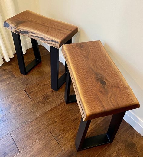 Custom Made Black Walnut Live Edge Side/End Table Walnut Wood Projects, Walnut Floating Shelves, Walnut Live Edge, Good Wood, Wood Platter, Side End Table, Metal Table Base, Black Walnut Wood, Walnut Table