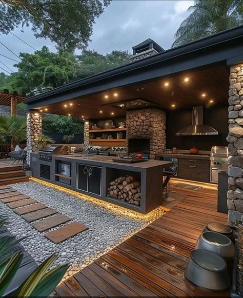 Outdoor Kitchen Styling, Outside Patio Kitchen Ideas, Kitchen Outside Ideas, Outdoor Patio With Kitchen, Outdoor Kitchen Under Deck, Outside Entertainment Areas, Outdoor Kitchen Ideas Covered, Outdoor Patio Kitchen Ideas, Kitchen Backyard Ideas