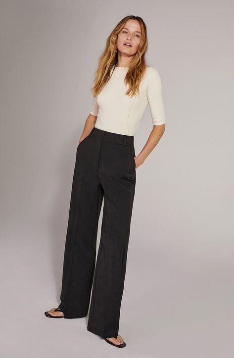 Favorite Daughter The Fiona High Waist Wide Leg Pants | Nordstrom Flat Front Pants Women, Capitol Hill Intern Outfit, Presentation Outfits For Women, London Women Fashion, Formal Black Pants, Wide Leg Trousers Outfit, Pants Outfit Work, Interview Outfits Women, Casual Work Outfits Women