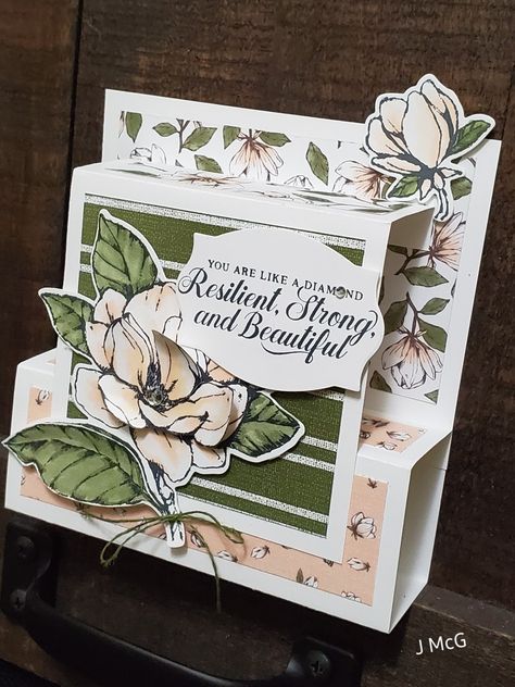 Stampin Up Karten, Sympathy Cards Handmade, Fancy Fold Card Tutorials, Tri Fold Cards, Magnolia Stamps, Easel Cards, Whisper White, Designer Series Paper, Up Book