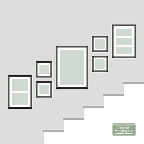 Hallway Stairs Photo Wall, Black Frames Up Staircase, Large Gallery Wall Staircase, Gallery Stairs Wall, Picture Gallery Wall Stairs, Photo Frames Up The Stairs, Frames In Staircase, Stairwell Frame Gallery, Photo Wall Collage Stairway