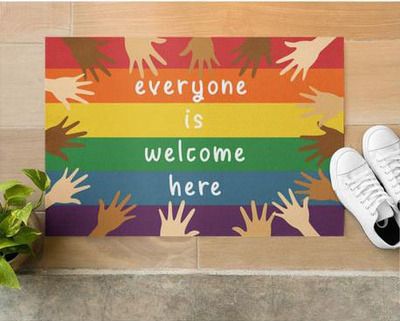 Everyone Is Welcome Here, Hall Rugs, Rainbow Gift, Front Door Mats, Door Rugs, Everyone Is Welcome, Entrance Rug, Pride Gifts, Office Rug