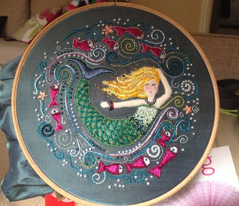 Mermaid Embroidery Patterns, Embroidery Mermaid, Mermaid Embroidery Designs, Stump Work, Mermaid Embroidery, Embroidery Beads, Samana, 자수 디자인, Embroidery Hoop Art