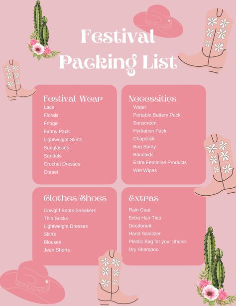 #festival #festivalpackinglist #whattoweartofestivals #cowboyboots #festivalwear Festival Bag Essentials, Music Festival Essentials, Festival Packing, Festival Packing List, Travel Tips With Toddlers, Festival Must Haves, Day Festival, Festival Essentials, Lightweight Skirt