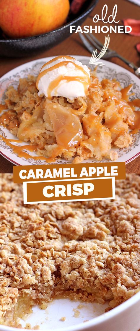 Apple Crisp Pie Recipe, Caramel Apple Crisp Recipe, Caramel Apple Crisp Cheesecake, Apple Crisp Pie, Apple Crisp Cheesecake, Caramel Apple Crisp, Caramel Apples Homemade, Apple Crisp Easy, Crisp Apple