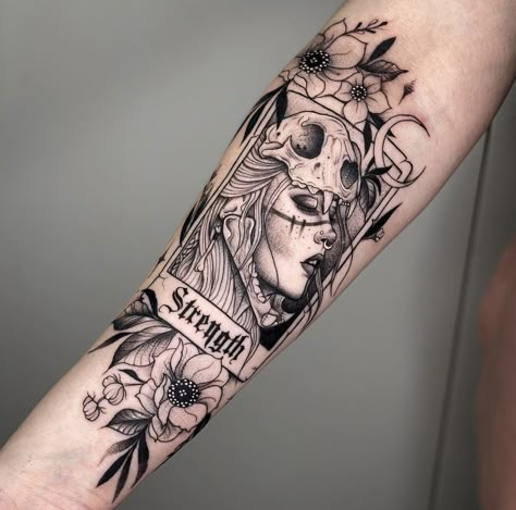 Tarot Card Tattoo, Tarot Tattoo, Witch Tattoo, Strength Tattoo, Incredible Tattoos, Healing Tattoo, Leg Tattoos Women, 1 Tattoo, Time Tattoos