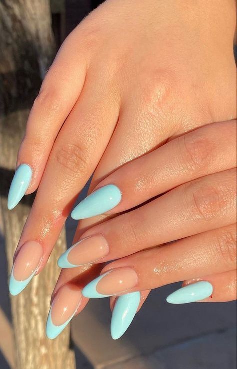 Tiffany Blue Nails, Aqua Nails, Summery Nails, Vacation Nails, Blue Nail, Pretty Acrylic Nails, French Tip Nails, Best Acrylic Nails, Cute Acrylic Nails