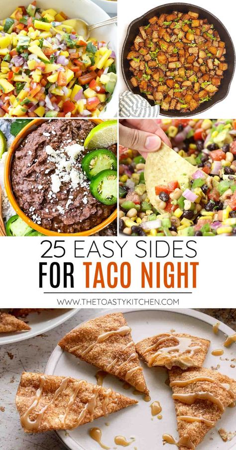 Sides For Taco Night, What To Serve With Tacos, Kitchen Dinner Ideas, Taco Dinner Party, Party Dinner Ideas, Sides With Tacos, Tacos Dinner, Taco Dishes, Pizza Taco