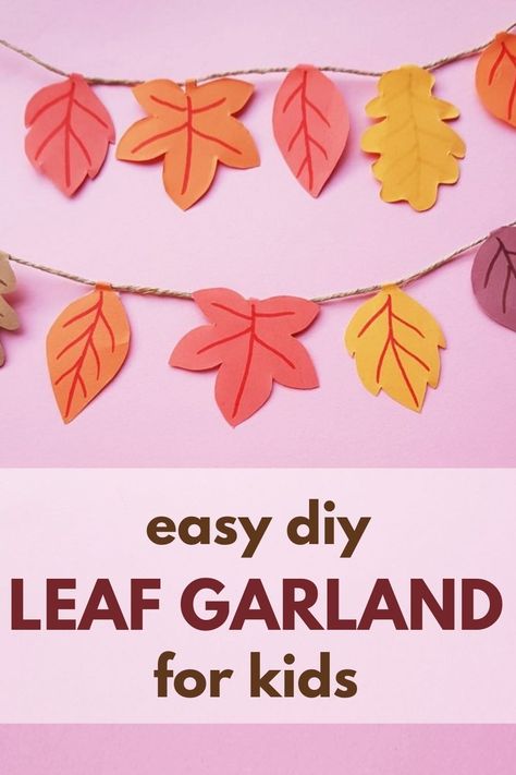 Make the most of the season by creating a DIY fall leaf garland from paper. It only takes a few supplies and minutes to make, but will have you celebrating the colors of fall for weeks. Construction Paper Leaves Diy, How To Make Fall Leaves Out Of Paper, Paper Pumpkin Garland Diy, Thanksgiving Garland Diy Kids, Paper Leaf Garland Diy, Paper Vines Diy Leaf Garland, Fall Diy Garland, Leaf Garland Diy, Diy Paper Leaf