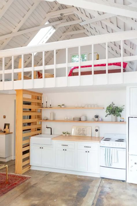 Garage Turned Miniature and Modern Apartment | Apartment Therapy Apartment Over Garage Interior, Garage Turned Into Apartment, 2 Car Garage Conversion, Garage Airbnb, Apartment Over Garage, Garage Apartment Interior, Adu Garage, Garage Studio Apartment, Garage Redo