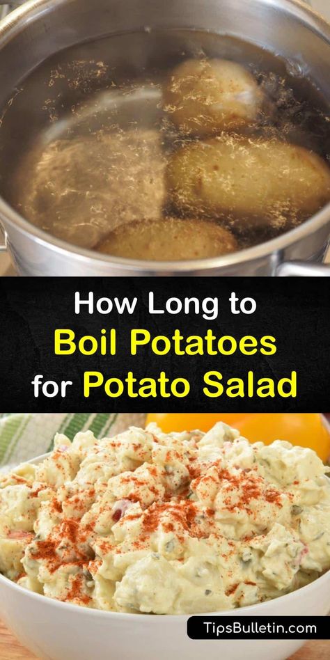 Distinguish the difference between potato types, like Yukon gold, russet, and red potatoes, and learn their cook times after they’re diced. Use this knowledge to boil potatoes and create the perfect potato salad recipe with black pepper and apple cider vinegar. #boil #potatoes #salad How To Boil Potatoes For Potato Salad, Boiling Potatoes For Potato Salad, Boil Potatoes With Skin On, Boiled Potatoes With Skin On, Yukon Gold Potato Salad Recipe, Yukon Gold Potato Salad, Potato Types, How To Boil Potatoes, Boiled Potatoes Recipe