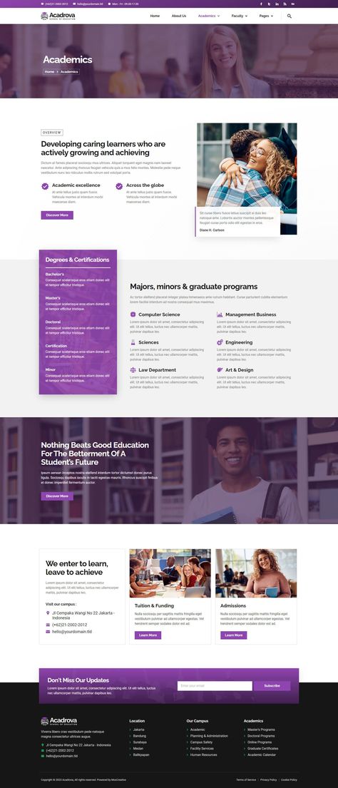 Acadrova - University & School Education Elementor Pro Template Kit School Website Templates, Web Design School, Advertisement Template, University School, School Website, Website Template Design, School Education, Site Web, Website Template