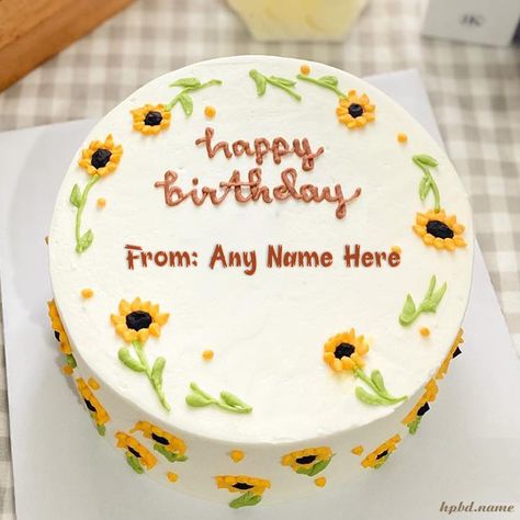 Happy Birthday Wishes With Sunflowers on Cake Sunflowers On Cake, Sunflower Birthday Wishes, Sunflower Cake Birthday, Sunflower Cake Design, Sunflower Birthday Cakes, Birthday Sunflower, Sunflower Cake, Sunflower Birthday, Cake Name