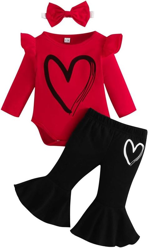 Amazon.com: Pukdaswr My First Valentine's Day Outfits Newborn Baby Girl Outfits Long Sleeve Ribbed Romper Heart Flare Pant Headband 3Pcs（Heart-2,6-12 Months）: Clothing, Shoes & Jewelry Baby Girl Valentines Day, Newborn Baby Girl Outfits, Valentines Day Outfits, Girl Valentines, Ribbed Romper, Infant Baby Girl, Valentines Day Baby, Day Outfits, Flare Pant