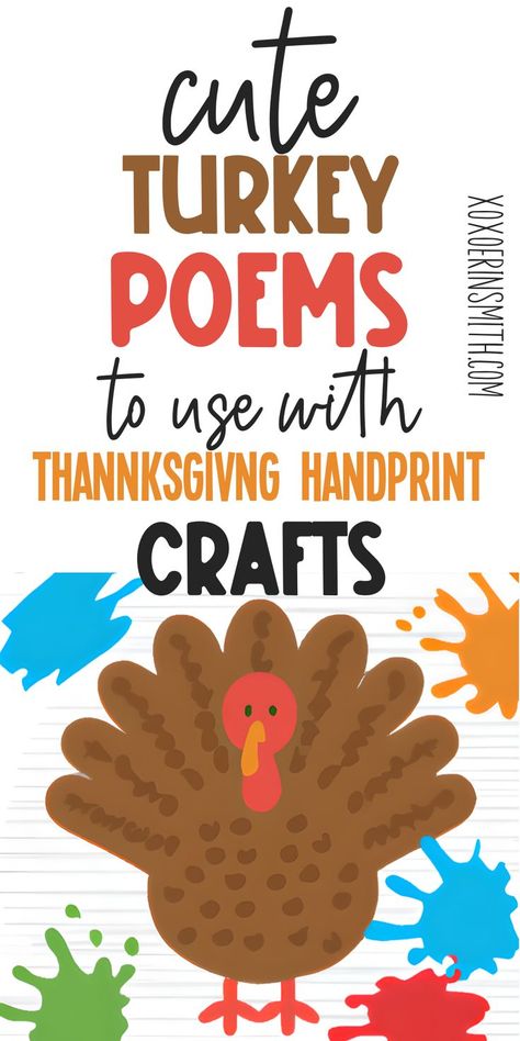 cute illustration of handprint turkey and title cute turkey poems to use with Thanksgiving handprint  crafts Turkey Handprint Poem, Turkey Poem, History Of Thanksgiving, Thanksgiving Handprint, Handprint Turkey, Turkey Handprint Craft, Handprint Poem, Thanksgiving Poems, Thanksgiving Crafts For Toddlers