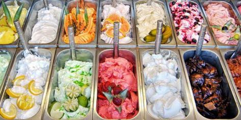 Grape Ice Cream, Gelato Flavors, Italian Street Food, Ice Cream Place, Cherry Sauce, Gelato Shop, Rum Raisin, Ice Cream Parlor, Best Ice Cream