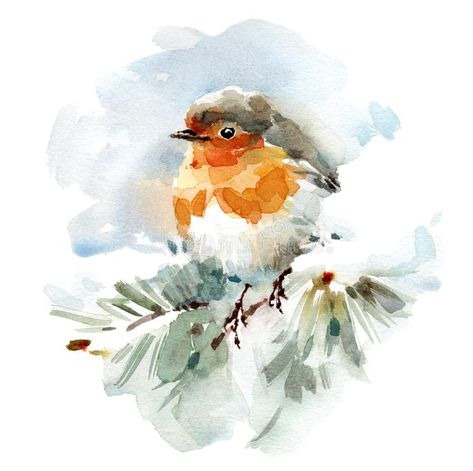 Sennelier Watercolor, Painted Christmas Cards, Bird Watercolor Paintings, Illustration Noel, Winter Watercolor, Winter Illustration, Christmas Card Art, Watercolor Christmas Cards, Watercolor Paintings Easy