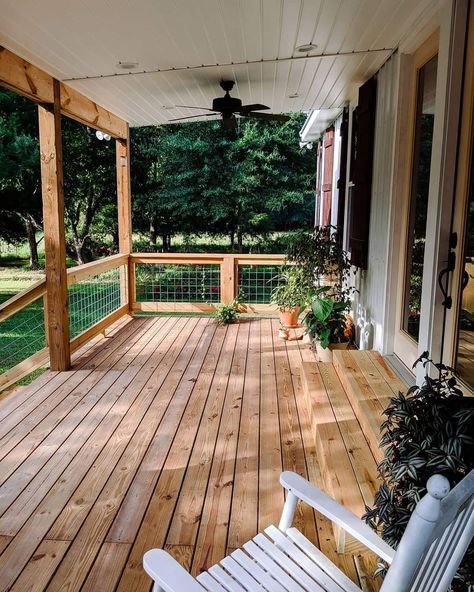 Mobile Home Remodel Exterior Porch, Porch Renovation Before And After, A Frame Front Porch Addition, Ranch With Front Porch Addition, Front Porch Remodel Farmhouse, L Shape Porch Ideas, Wooden Deck Front Porch, Full Length Front Porch, Front Porch Rebuild