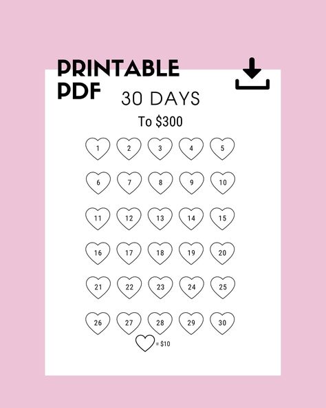 30 Day Money Saving Challenge, Printable Savings Tracker, 300 Dollars, Money Planner, Savings Challenge Printable, Saving Challenges, Saving Plan, Savings Planner, Savings Strategy