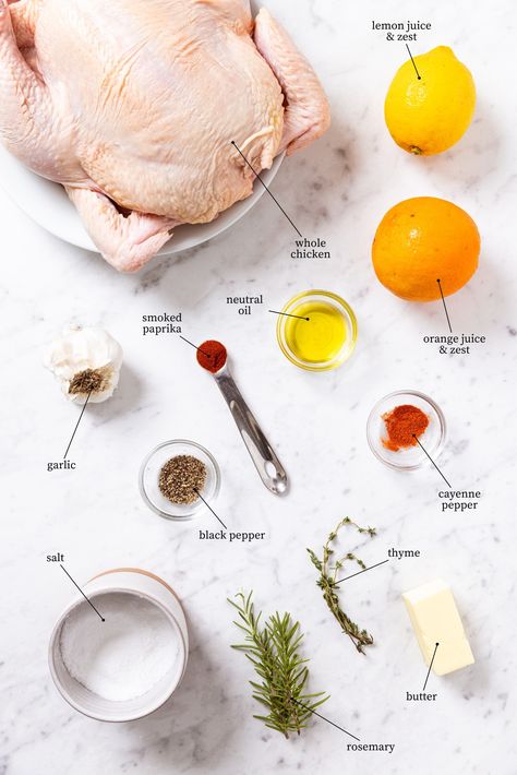 Whole Roast Chicken Marinade, Orange Whole Chicken Recipe, Orange Roasted Chicken, Roasted Orange Chicken, Roasted Chicken Recipes Rotisserie, Roast Chicken Whole, Roast Chicken Marinade, Full Chicken Recipes, Roasted Chicken Whole