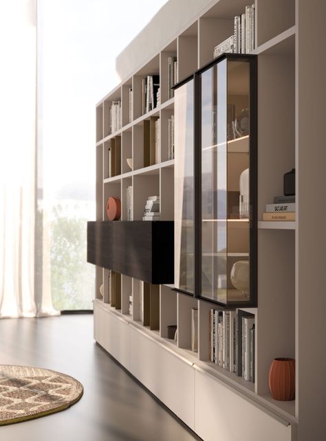 Day 34-23 Logico Bookcase Wall Unit | Orme Design | Room Furniture – My Italian Living Lounge Wall Unit, Book Shelf Design Modern, Shelves Built Into The Wall, Book Cabinet Design, Modern Built In Bookshelves, Dining Room Bookcase, Modular Bookcase, Bookcase Wall Unit, Italian Living