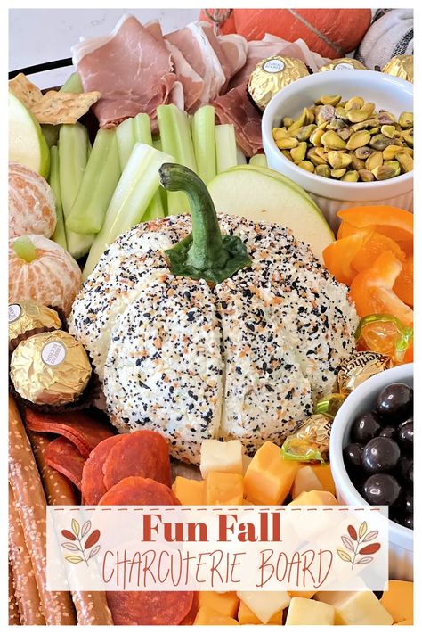 Do you ever need a food idea when you are hosting? This fun fall charcuterie board is the perfect way to start a get-together in the fall! #fall #charcuterie #pumpkin Fall Birthday Charcuterie Board, Vegan Charcuterie Board Fall, Pumpkin Spice Charcuterie Board, Pumpkin Theme Charcuterie Board, Fall Appetizer Board, Fall Charcuterie Board Kids, October Charcuterie Board Ideas, Pumpkin Fruit Tray, Charcuterie Board Fall Theme