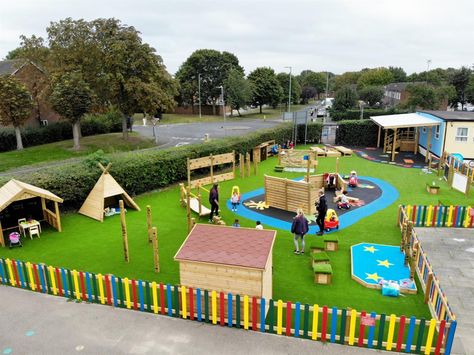 Bright Sparks Preschool's Playground Design | Pentagon Play Daycare Playground, Preschool Playground, Cool Playgrounds, Outdoor Learning Spaces, Daycare Design, Outdoor Play Spaces, Outdoor Play Areas, Diy Playground, Outdoor Play Area