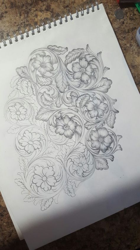 Free Tooling Patterns, Leather Filigree, Leather Working Patterns, Western Tattoos, Leather Tooling Patterns, Tooling Patterns, Flower Drawing Design, Leather Craft Patterns, Wood Carving Designs